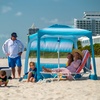 AMMSUN Beach Cabana, 6.5’×6.5′ Beach Canopy, Easy Set up and Take Down, Cabana Tent with Sand Pockets, Instant Sun Shade with Side Wall, Elegant Pink(Gradient Blue)