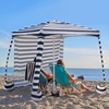 AMMSUN Beach Cabana, 6.5’×6.5′ Beach Canopy, Easy Set up and Take Down, Cabana Tent with Sand Pockets, Instant Sun Shade with Side Wall, Elegant Pink(Navy Sailor)