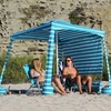 AMMSUN Beach Cabana, 6.5’×6.5′ Beach Canopy, Easy Set up and Take Down, Cabana Tent with Sand Pockets, Instant Sun Shade with Side Wall, Elegant Pink(Royal Turquoise)
