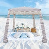 AMMSUN Beach Cabana with Fringe & Wood Pole, 7′ x 7′ Boho Canopy | Tassels, Easy Set Up, UV50+ Protection, Easy to Carry with Bag, Unique for Special Occasion and Parties, Elegant White(Tan)