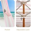 AMMSUN Beach Cabana with Fringe & Wood Pole, 7′ x 7′ Boho Canopy | Tassels, Easy Set Up, UV50+ Protection, Easy to Carry with Bag, Unique for Special Occasion and Parties, Elegant White(Rose Stripes)