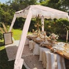 AMMSUN Beach Cabana with Fringe & Wood Pole, 7′ x 7′ Boho Canopy | Tassels, Easy Set Up, UV50+ Protection, Easy to Carry with Bag, Unique for Special Occasion and Parties, Elegant White(Pink Coral)