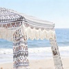 AMMSUN Beach Cabana with Fringe & Wood Pole, 7′ x 7′ Boho Canopy | Tassels, Easy Set Up, UV50+ Protection, Easy to Carry with Bag, Unique for Special Occasion and Parties, Elegant White(Tan)