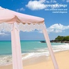 AMMSUN Beach Cabana with Fringe & Wood Pole, 7′ x 7′ Boho Canopy | Tassels, Easy Set Up, UV50+ Protection, Easy to Carry with Bag, Unique for Special Occasion and Parties, Elegant White(Pink Stripes)