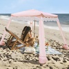 AMMSUN Beach Cabana with Fringe & Wood Pole, 7′ x 7′ Boho Canopy | Tassels, Easy Set Up, UV50+ Protection, Easy to Carry with Bag, Unique for Special Occasion and Parties, Elegant White(Pink Stripes)
