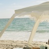 AMMSUN Beach Cabana with Fringe & Wood Pole, 7′ x 7′ Boho Canopy | Tassels, Easy Set Up, UV50+ Protection, Easy to Carry with Bag, Unique for Special Occasion and Parties, Elegant White(Beige)