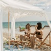 AMMSUN Beach Cabana with Fringe & Wood Pole, 7′ x 7′ Boho Canopy | Tassels, Easy Set Up, UV50+ Protection, Easy to Carry with Bag, Unique for Special Occasion and Parties, Elegant White(Elegant White)