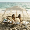 AMMSUN Beach Cabana with Fringe & Wood Pole, 7′ x 7′ Boho Canopy | Tassels, Easy Set Up, UV50+ Protection, Easy to Carry with Bag, Unique for Special Occasion and Parties, Elegant White(Beige)