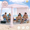 AMMSUN Portable Beach Cabana, 8’×8′ Beach Canopy, Easy Set up Take Down | Foldable Beach Tent, Aluminum Structure, Family-Sized Shade, Wind-Resistant UPF50+ Fabric, Sandbag Anchors, Privacy Side Wall(Pink Stripes)