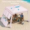 AMMSUN Portable Beach Cabana, 8’×8′ Beach Canopy, Easy Set up Take Down | Foldable Beach Tent, Aluminum Structure, Family-Sized Shade, Wind-Resistant UPF50+ Fabric, Sandbag Anchors, Privacy Side Wall(Pink Stripes)