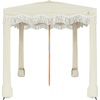 AMMSUN Beach Cabana with Fringe & Wood Pole, 7′ x 7′ Boho Canopy | Tassels, Easy Set Up, UV50+ Protection, Easy to Carry with Bag, Unique for Special Occasion and Parties, Elegant White(Beige)