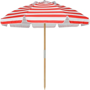 AMMSUN 7.5ft High Wind Beach Umbrella with Air Vent & Ash Wood Pole | Heavy-duty commercial-grade design with UPF 50+ protection, carry bag included. American Flag for beach, pool, patio.(Red White)