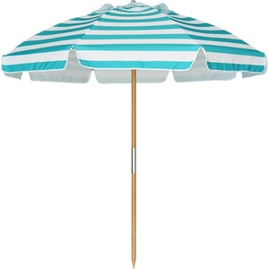 AMMSUN 7.5ft High Wind Beach Umbrella with Air Vent & Ash Wood Pole | Heavy-duty commercial-grade design with UPF 50+ protection, carry bag included. American Flag for beach, pool, patio.(Turquoise & White)