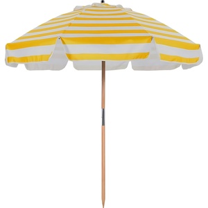 AMMSUN 7.5ft High Wind Beach Umbrella with Air Vent & Ash Wood Pole | Heavy-duty commercial-grade design with UPF 50+ protection, carry bag included. American Flag for beach, pool, patio.(B Yellow White)
