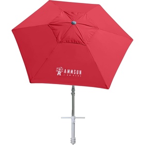 AMMSUN 8ft Large Beach Umbrellas for Sand with Sand Anchor, Air Vent, hook | Heavy Duty High Wind Patio Beach Umbrella with Weight Sandbag,Carry bag,UPF 50+,Adjustable Height,No Tilt, Yellow(Red)