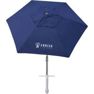 AMMSUN 8ft Large Beach Umbrellas for Sand with Sand Anchor, Air Vent, hook | Heavy Duty High Wind Patio Beach Umbrella with Weight Sandbag,Carry bag,UPF 50+,Adjustable Height,No Tilt, Yellow(Navy)