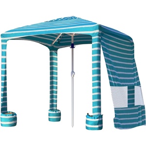 AMMSUN Beach Cabana, 6.5’×6.5′ Beach Canopy, Easy Set up and Take Down, Cabana Tent with Sand Pockets, Instant Sun Shade with Side Wall, Elegant Pink(Royal Turquoise)