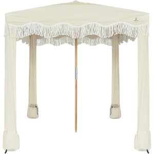 AMMSUN Beach Cabana with Fringe & Wood Pole, 7′ x 7′ Boho Canopy | Tassels, Easy Set Up, UV50+ Protection, Easy to Carry with Bag, Unique for Special Occasion and Parties, Elegant White(Beige)