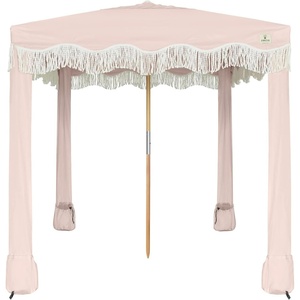 AMMSUN Beach Cabana with Fringe & Wood Pole, 7′ x 7′ Boho Canopy | Tassels, Easy Set Up, UV50+ Protection, Easy to Carry with Bag, Unique for Special Occasion and Parties, Elegant White(Pink Coral)