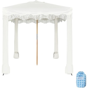 AMMSUN Beach Cabana with Fringe & Wood Pole, 7′ x 7′ Boho Canopy | Tassels, Easy Set Up, UV50+ Protection, Easy to Carry with Bag, Unique for Special Occasion and Parties, Elegant White(White Elegant)