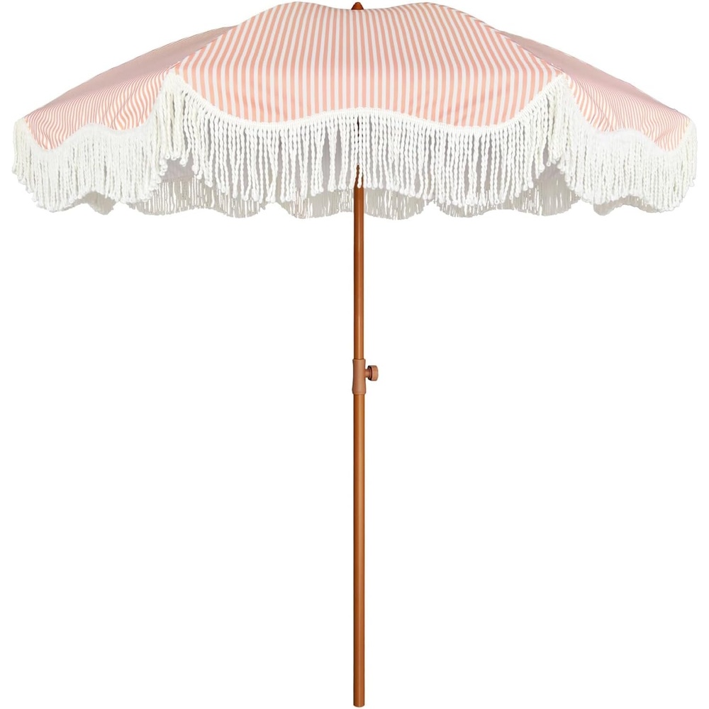 image:imageAMMSUN Boho Fringe Umbrella 65ft Outdoor Umbrella with Tassel Boho Chic Style UPF 50 Sun Protection Steel Pole Push Button Tilt Easy to Set Up for Party Picnic Beach Green StripeRose Stripe