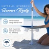 AMMSUN 7ft Heavy Duty High Wind Beach Umbrella with sand anchor, Built-in Table Tray Vent Tilt Pole, UPF 50+ Windproof Portable Outdoor Umbrellas Carry Bag for Patio Garden Pool Backyard stripe(Blue Navy)