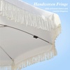 AMMSUN 7ft Patio Umbrella with Fringe Outdoor Tassel Umbrella UPF50+ Premium Steel Pole and Steel Ribs Push Button Tilt, Black(Cream White)