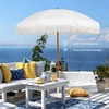 AMMSUN 7ft Patio Umbrella with Fringe Outdoor Tassel Umbrella UPF50+ Premium Steel Pole and Steel Ribs Push Button Tilt, Black(Cream White)