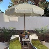 AMMSUN 7ft Patio Umbrella with Fringe Outdoor Tassel Umbrella UPF50+ Premium Steel Pole and Steel Ribs Push Button Tilt, Black(Light Beige)