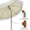 AMMSUN 7ft Patio Umbrella with Fringe Outdoor Tassel Umbrella UPF50+ Premium Steel Pole and Steel Ribs Push Button Tilt, Black(Light Beige)