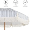 AMMSUN 7ft Patio Umbrella with Fringe Outdoor Tassel Umbrella UPF50+ Premium Steel Pole and Steel Ribs Push Button Tilt, Black(Navy Blue Stripes)