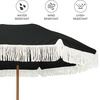 AMMSUN 7ft Patio Umbrella with Fringe Outdoor Tassel Umbrella UPF50+ Premium Steel Pole and Steel Ribs Push Button Tilt, Black(Noble Black)