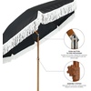 AMMSUN 7ft Patio Umbrella with Fringe Outdoor Tassel Umbrella UPF50+ Premium Steel Pole and Steel Ribs Push Button Tilt, Black(Noble Black)