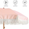AMMSUN 7ft Patio Umbrella with Fringe Outdoor Tassel Umbrella UPF50+ Premium Steel Pole and Steel Ribs Push Button Tilt, Black(Pink Stripe)