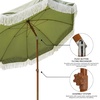 AMMSUN 7ft Patio Umbrella with Fringe Outdoor Tassel Umbrella UPF50+ Premium Steel Pole and Steel Ribs Push Button Tilt, Black(Sage Green)