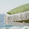 AMMSUN 7ft Patio Umbrella with Fringe Outdoor Tassel Umbrella UPF50+ Premium Steel Pole and Steel Ribs Push Button Tilt, Black(Sage Green)