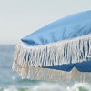 AMMSUN 7ft Patio Umbrella with Fringe Outdoor Tassel Umbrella UPF50+ Premium Steel Pole and Steel Ribs Push Button Tilt, Black(Sky Blue)