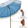 AMMSUN 7ft Patio Umbrella with Fringe Outdoor Tassel Umbrella UPF50+ Premium Steel Pole and Steel Ribs Push Button Tilt, Black(Sky Blue)