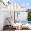 AMMSUN 7ft Patio Umbrella with Fringe Outdoor Tassel Umbrella UPF50+ Premium Steel Pole and Steel Ribs Push Button Tilt, Black(Stripe Beige)