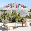 AMMSUN 7ft Patio Umbrella with Fringe Outdoor Tassel Umbrella UPF50+ Premium Steel Pole and Steel Ribs Push Button Tilt, Black(Wave Colorful)