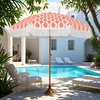 AMMSUN 7ft Patio Umbrella with Fringe Outdoor Tassel Umbrella UPF50+ Premium Steel Pole and Steel Ribs Push Button Tilt, Black(Wave Pink Champagne)