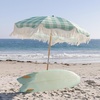 AMMSUN Beach Umbrella with Fringe, 6.5ft Boho Umbrella with Premium Wood Pole & Carry Bag, UPF 50+ Protection for Outdoor Holiday, Green Plaid(Green Plaid)
