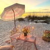 AMMSUN Boho Fringe Umbrella, 6.5ft Outdoor Umbrella with Tassel | Boho Chic Style, UPF 50+ Sun Protection, Steel Pole, Push Button Tilt, Easy to Set Up, for Party Picnic Beach, Green Stripe(Pink Stripes)