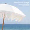 AMMSUN Boho Fringe Umbrella, 6.5ft Outdoor Umbrella with Tassel | Boho Chic Style, UPF 50+ Sun Protection, Steel Pole, Push Button Tilt, Easy to Set Up, for Party Picnic Beach, Green Stripe(White)
