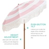 AMMSUN Boho Fringe Umbrella, 6.5ft Outdoor Umbrella with Tassel | Boho Chic Style, UPF 50+ Sun Protection, Steel Pole, Push Button Tilt, Easy to Set Up, for Party Picnic Beach, Green Stripe(Pink Stripes)