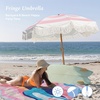 AMMSUN Boho Fringe Umbrella, 6.5ft Outdoor Umbrella with Tassel | Boho Chic Style, UPF 50+ Sun Protection, Steel Pole, Push Button Tilt, Easy to Set Up, for Party Picnic Beach, Green Stripe(Stripes Pink)