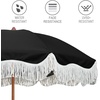 AMMSUN Boho Fringe Umbrella, 6.5ft Outdoor Umbrella with Tassel | Boho Chic Style, UPF 50+ Sun Protection, Steel Pole, Push Button Tilt, Easy to Set Up, for Party Picnic Beach, Green Stripe(Noble Black)
