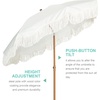 AMMSUN Boho Fringe Umbrella, 6.5ft Outdoor Umbrella with Tassel | Boho Chic Style, UPF 50+ Sun Protection, Steel Pole, Push Button Tilt, Easy to Set Up, for Party Picnic Beach, Green Stripe(Elegant White)
