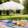 AMMSUN Boho Fringe Umbrella, 6.5ft Outdoor Umbrella with Tassel | Boho Chic Style, UPF 50+ Sun Protection, Steel Pole, Push Button Tilt, Easy to Set Up, for Party Picnic Beach, Green Stripe(White)