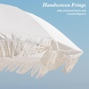 AMMSUN Boho Fringe Umbrella, 6.5ft Outdoor Umbrella with Tassel | Boho Chic Style, UPF 50+ Sun Protection, Steel Pole, Push Button Tilt, Easy to Set Up, for Party Picnic Beach, Green Stripe(Antique White)